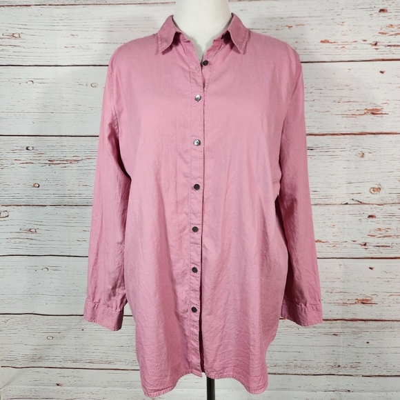 J. Jill Tops - J. JILL Pink Dusty Rose Button Up Long Sleeve Top 100% Cotton Size Large Tall